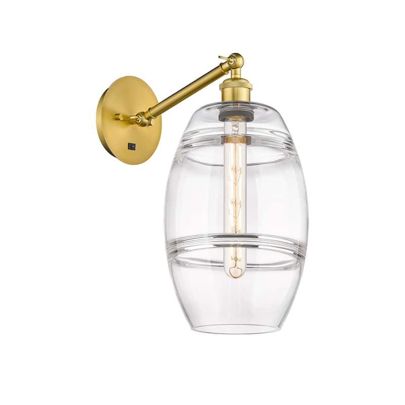 Innovations Lighting 317-1W-10-8 Vaz Sconce Vaz 10" Tall Wall Sconce - Satin Gold / Clear