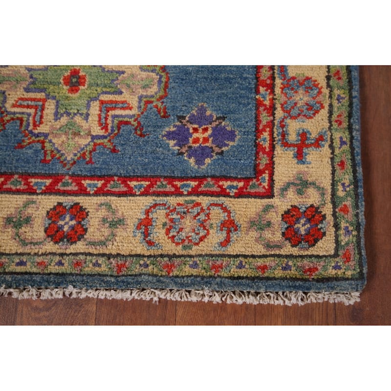 Blue Traditional Kazak Foyer Rug Hand-Knotted Wool Carpet - 2'1" x 3'1"