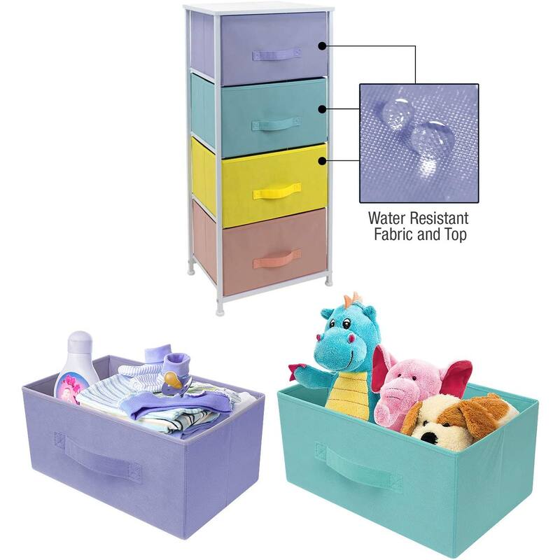 4 Drawer Bedside Nightstand Chest Tower Bedroom Dresser, Pastel Colors