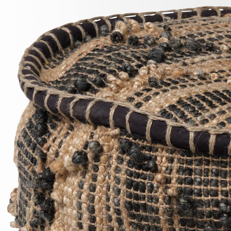 HomeRoots 20" Jute Cylinder Geometric Pouf Ottoman