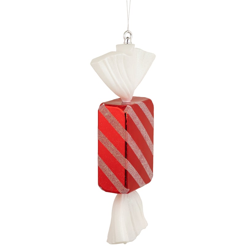 18" Red and White Wrapped Candy with Glitter Shatterproof Commercial Christmas Ornament