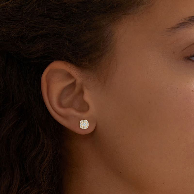 1/4ct TDW Diamond Halo Cluster Stud Earrings in 10K Yellow Gold for Women