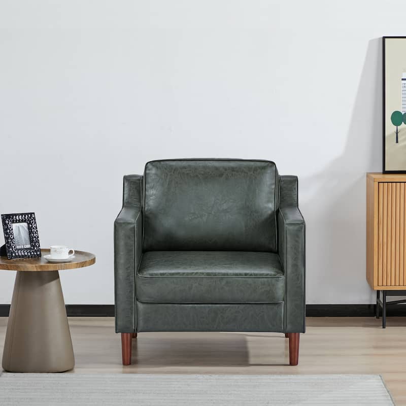 Artdeco Home - Sedona Modern Accent Chair, Faux Linen / Vegan Leather Armchair - Leaf Green