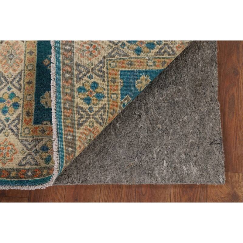 Hand Knotted Oriental 100% Wool Carpet Traditional Geometric Navy Blue & Blues Kazak Area Rug - 3' 0'' X 1' 11''