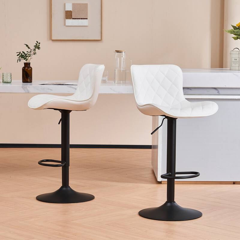 Modern Faux Leather Bar Stools Set of 2, Adjustable Height, Swivel Counter Stools