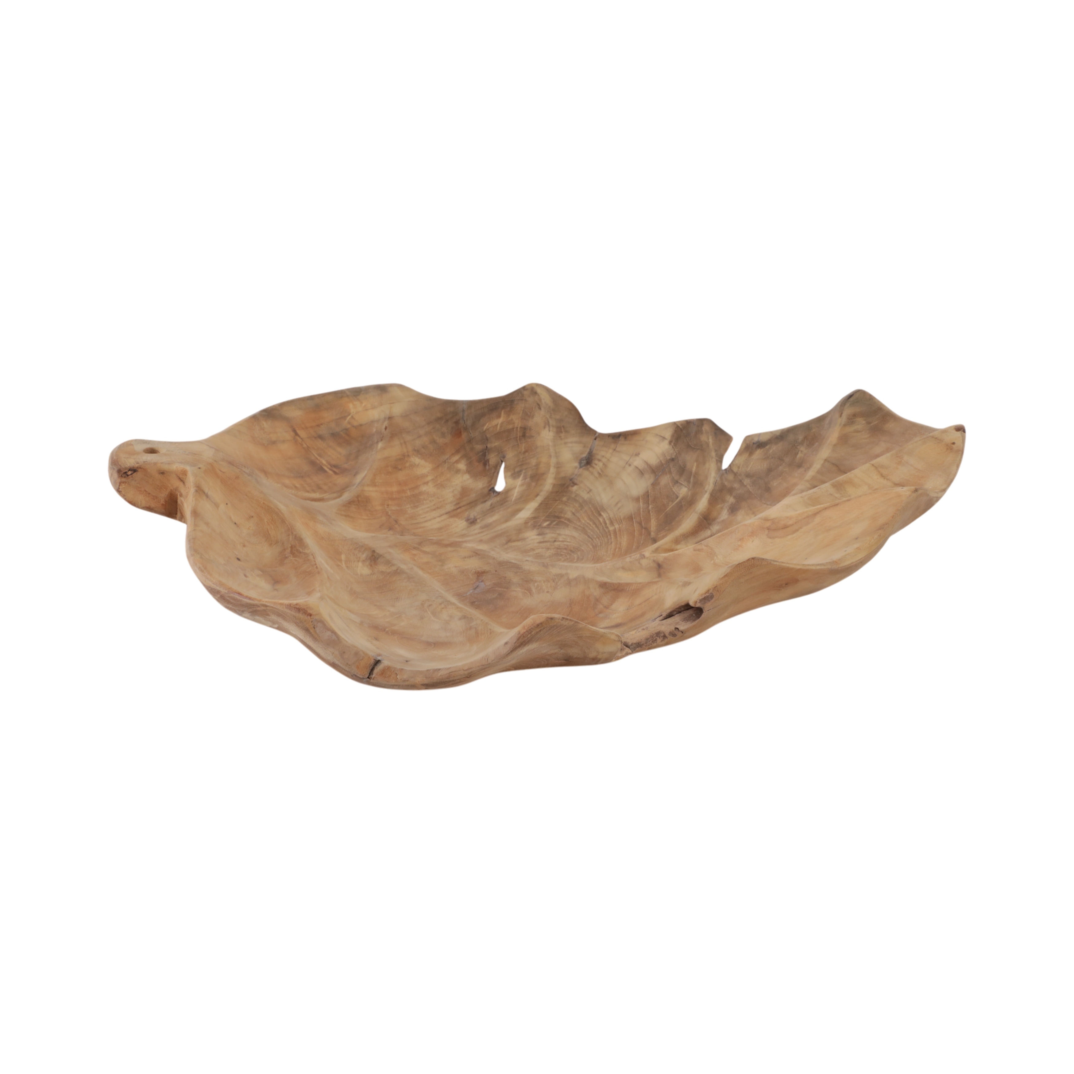 Wood Decorative Bowl Leaf Shape Hand Carved Stylish - 24" Brown - 24" x 17" x 4"