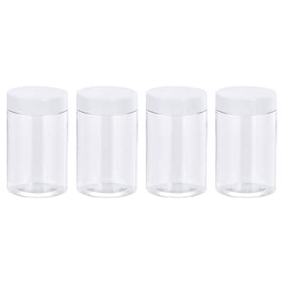 Round Plastic Jars with White Screw Top Lid, 4Pcs