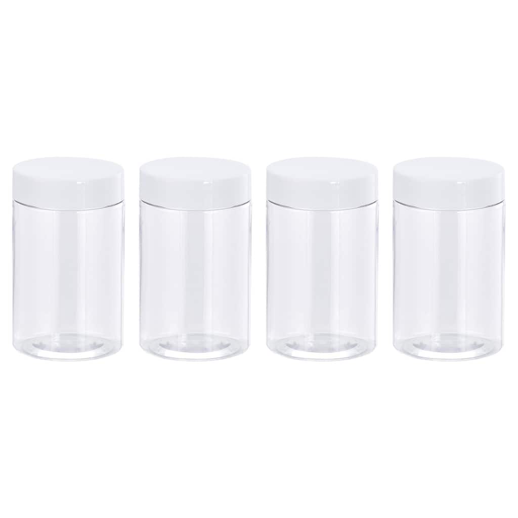 Round Plastic Jars with White Screw Top Lid, 4Pcs