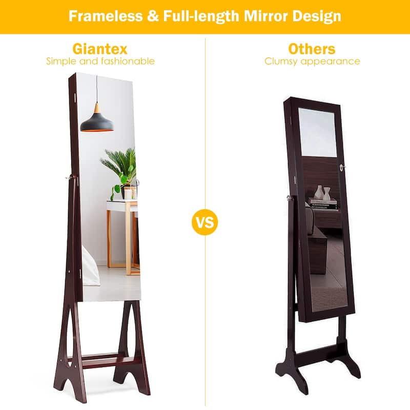 Costway LED Jewelry Cabinet Organizer Bevel Edge Mirrored Standing