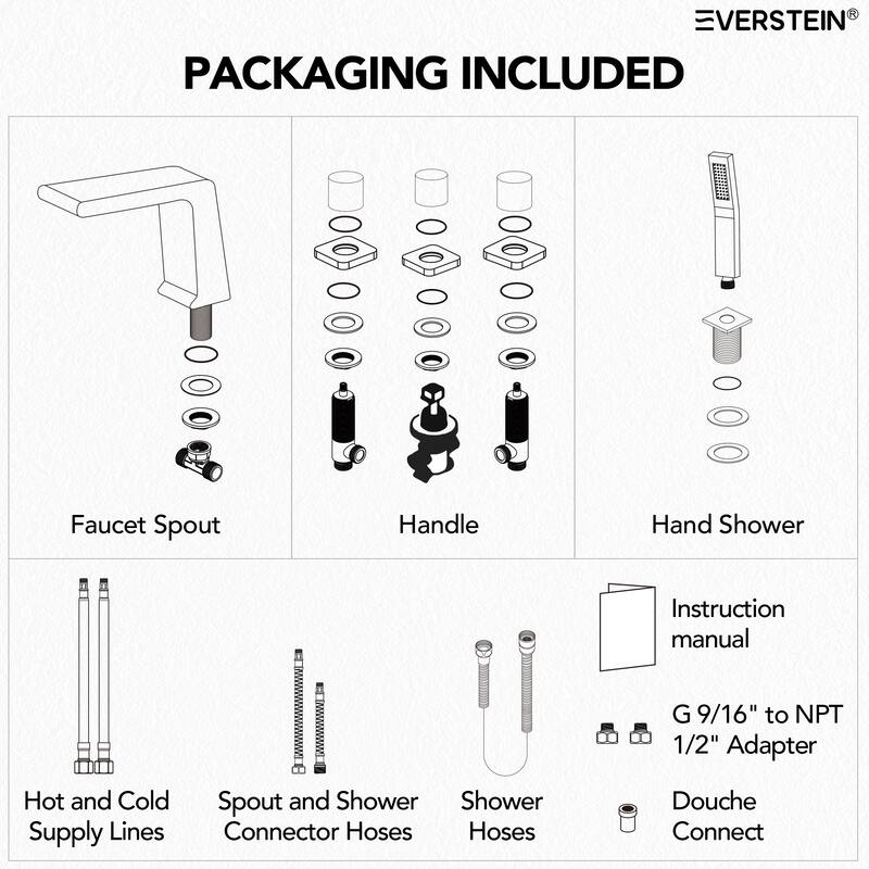 Roman Tub Faucet with Handheld Shower 3-Handle Deck Mount Bathtub Faucet Set