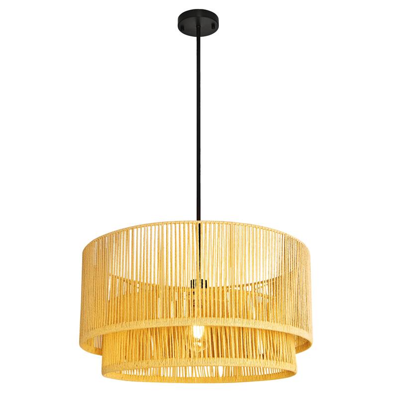 Boho Light Fixture 2-Tier Handwoven Rattan Pendant Lights