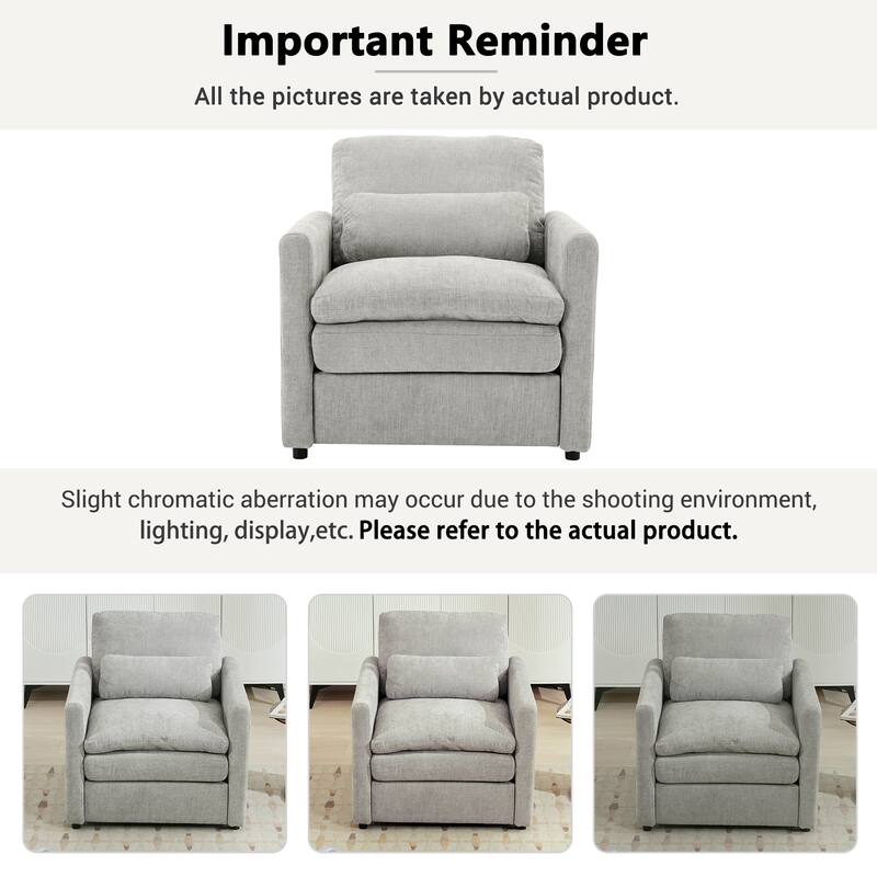 31.9" Oversized Comfy Light Grey Chenille Armchair for Living Room