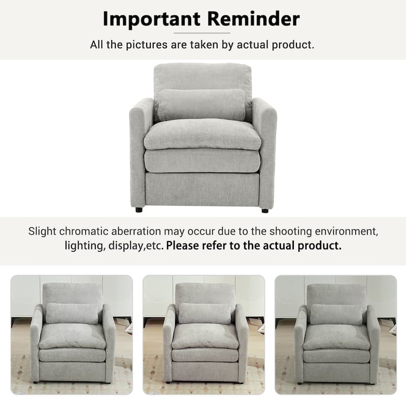 Oversized Chenille Fabric Cloud Sofa, Ergonomic Upholstered Lounge Armchair, Single Sofa Chair with Plush Cushion