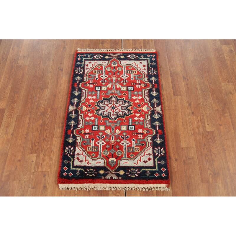Geometric Kazak Indian Accent Rug Hand-Knotted Wool Carpet - 2'0"x 3'0"