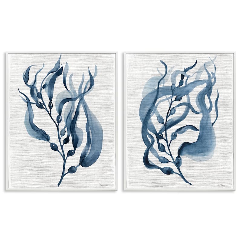 Stupell Fluid Blue Herbs Framed Giclee Art Design By Carol Robinson (Set of 2) - 24 x 30 - White