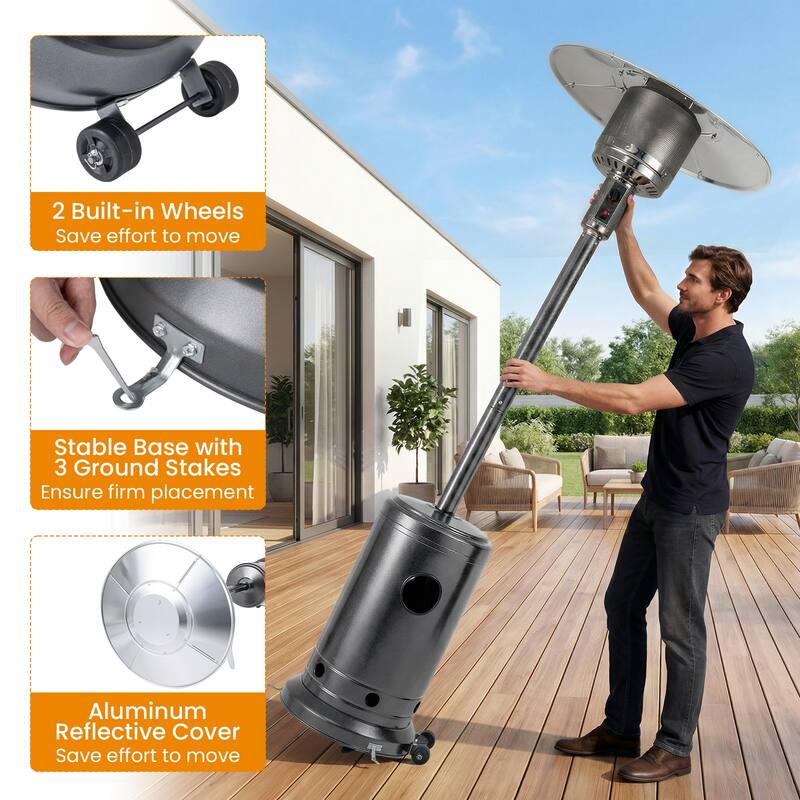 Gymax 50000 BTU Patio Propane Heater w/ Stainless Steel Burner & Safe