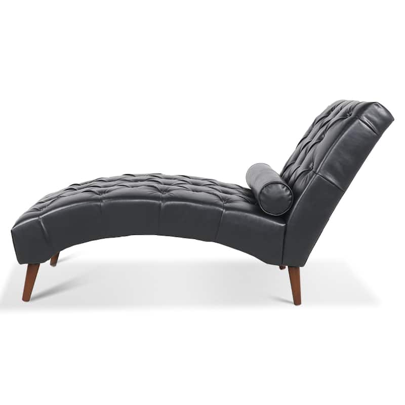 Black 25.39" PU Upholstered Buttons Tufted Chaise Lounge Chair