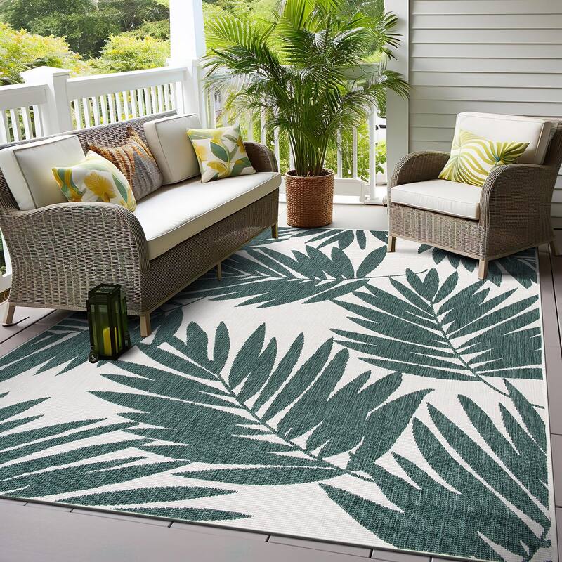 World Rug Gallery Floral Nature Inspired Indoor/Outdoor Area Rug - 5' X 7' - Green