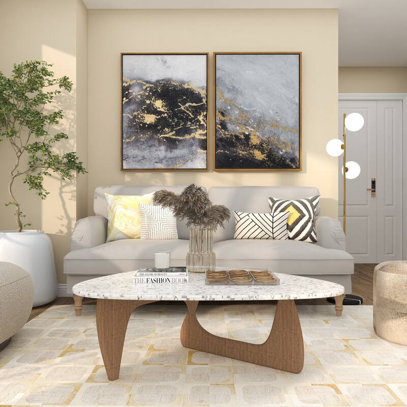 Canvas Leaf Living Room Framed Wall Art with Silver Frame