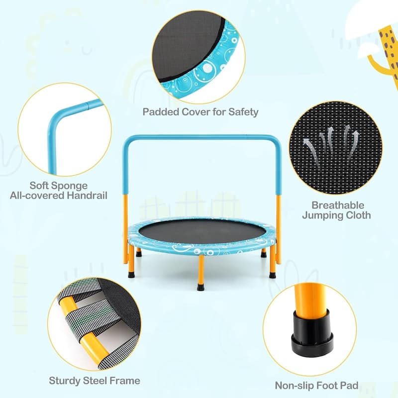 36'' Mini Trampoline Foldable Rebounder Trampoline w/Foamed Handle