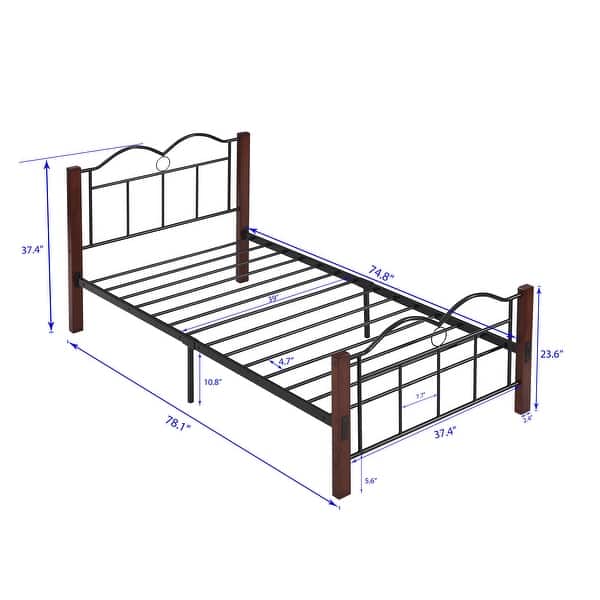 Metal Twin Size Platform Bed With Wooden Feet - Bed Bath & Beyond ...