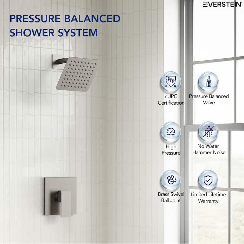 Stainless Steel Rainfall Shower Head, Single-Function Shower Faucet with Pressure-Balanced Valve