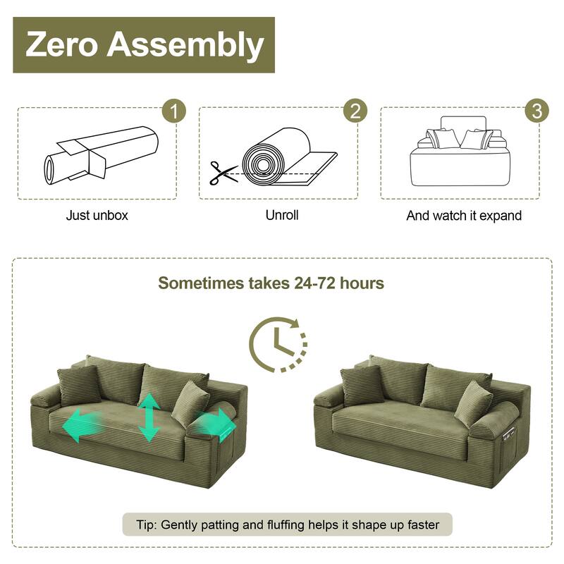 78" W Convertible Sleeper Sofa Bed Corduroy Loveseat with Pillows