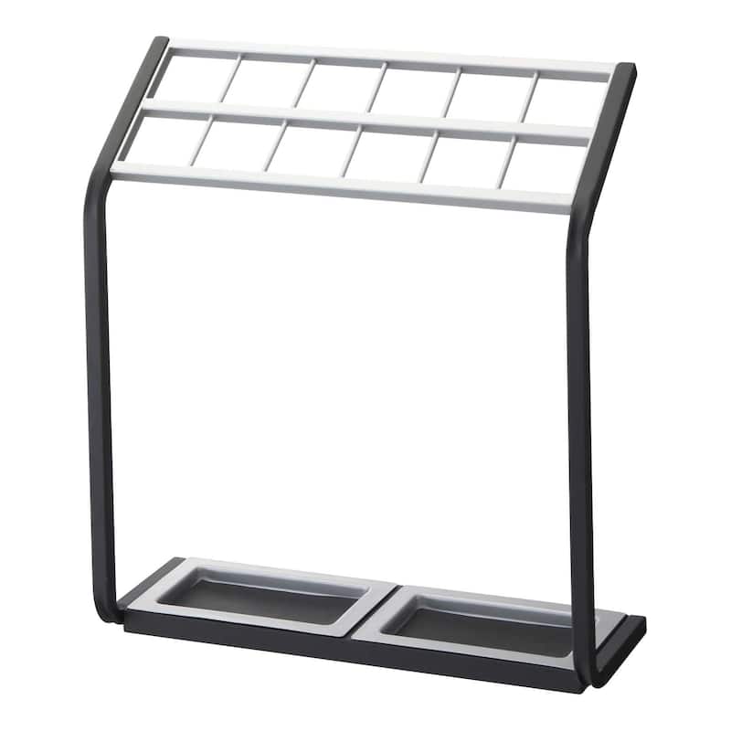 Yamazaki Home Umbrella Stand, Steel, 12-Slot, Holds 12 long-handled umbrellas - L 6.69 x W 17.72 x H 19.69 inches - Silver - L 6.69 x W 17.72 x H  19.69 inches