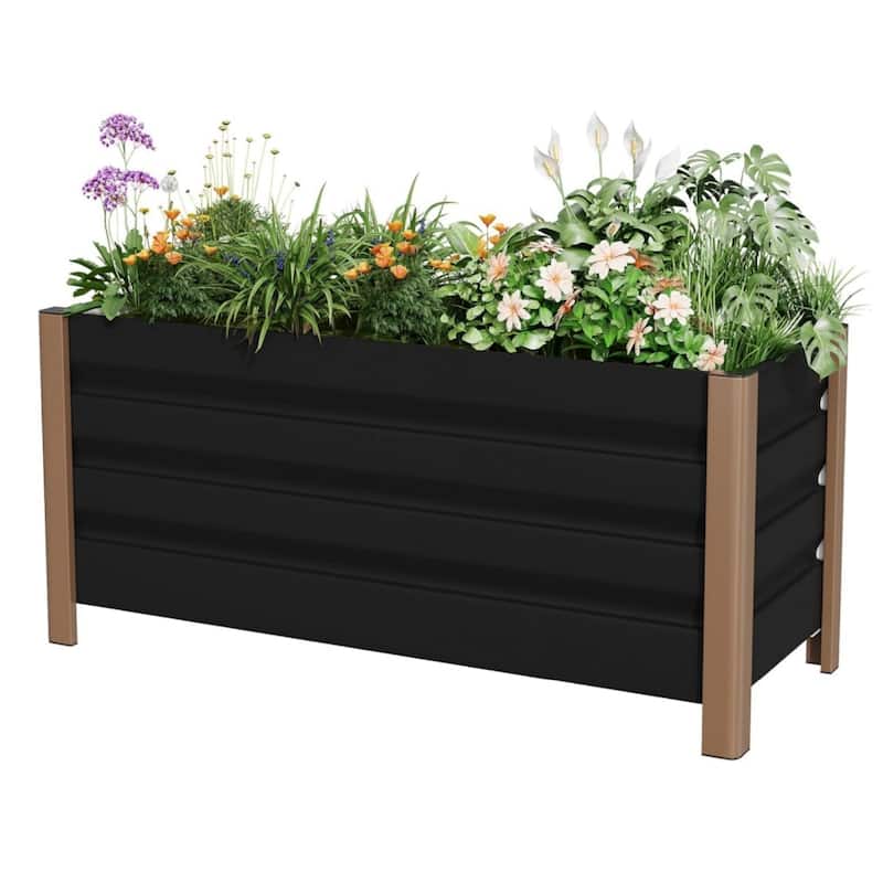 Aluminum Raised Garden Bed Planter Box 39 x 16 x 18 in with Drainage Holes Gray - Green