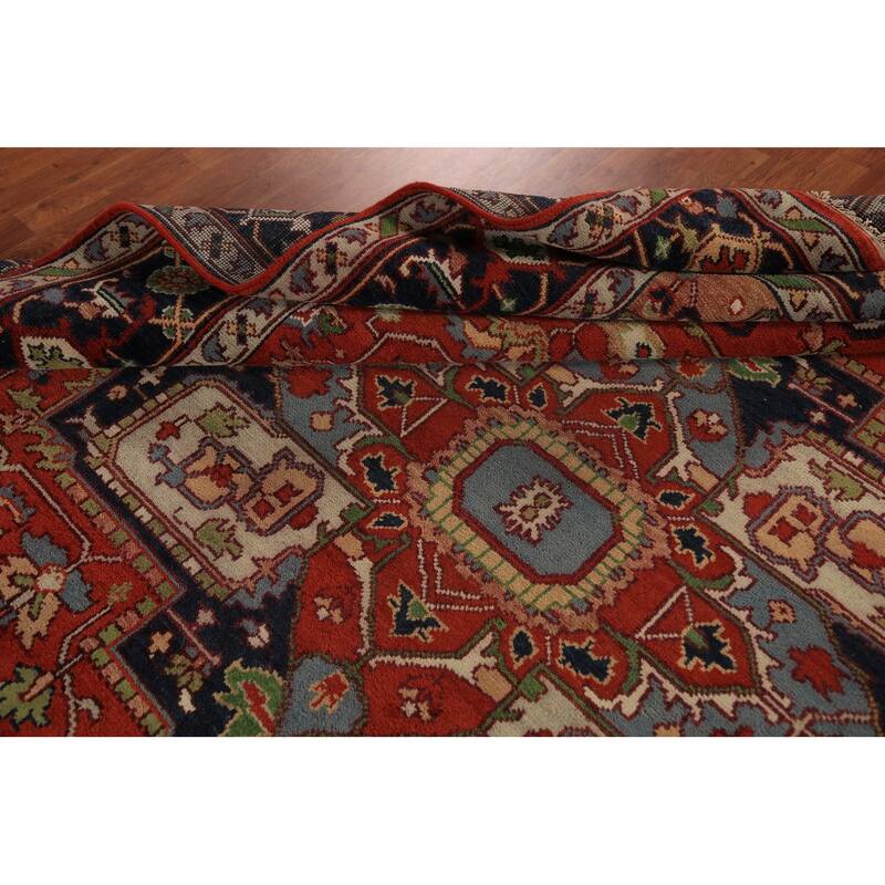 Orange Medallion Heriz Serapi Indian Rug Hand-Knotted Wool Carpet - 8'11"x 11'7"