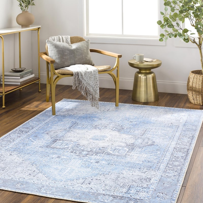 Livabliss Amelie Vintage Medallion Machine Washable Area Rug - Pale Blue - 7' 10" x 10' 2"