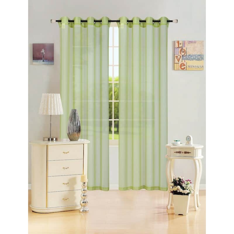 Leah Solid Sheer Curtain Single Panel, Grommet Top, Light Filtering 55"x84" - 55x84 - Lime