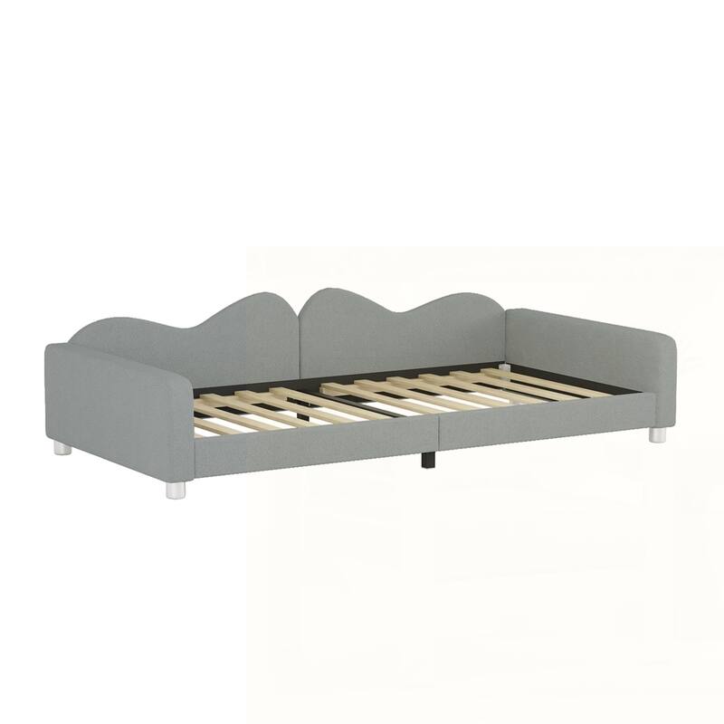 Upholstered Daybed, Sherpa Fabric Sofabed with Cloud-Shaped Backrest