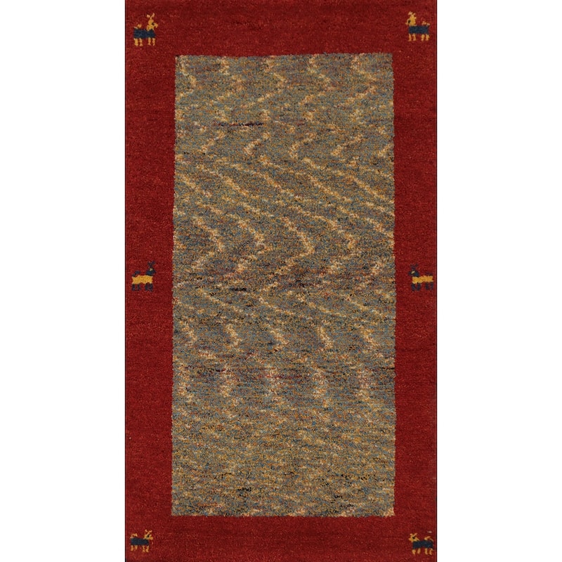 Hand Knotted Oriental 100% Wool Carpet Tribal Animal Pictorial Multi-Colored Gabbeh Area Rug - 4' 0'' X 2' 5''