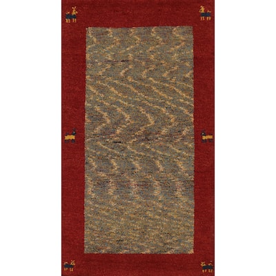 Hand Knotted Oriental 100% Wool Carpet Tribal Animal Pictorial Multi-Colored Gabbeh Area Rug - 4' 0'' X 2' 5''
