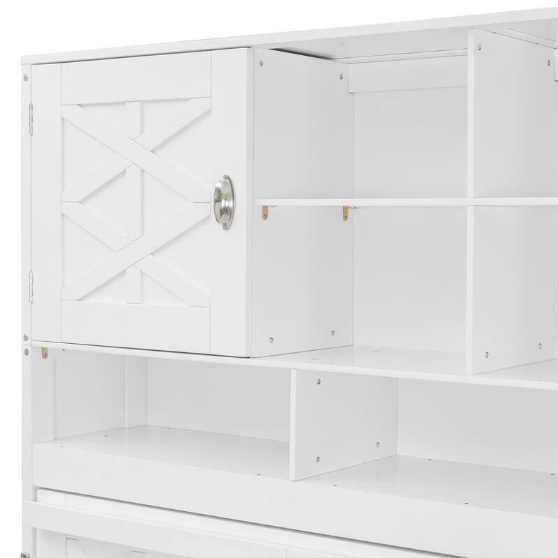 Queen Size Wall-Mounted Murphy Bed with Storage and Decorative Panels, White