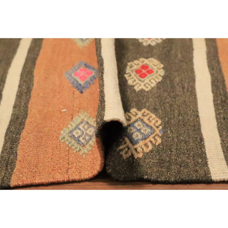 Hand Woven Oriental 100% Wool Carpet Southwestern Tribal Oranges & Rust Kilim Area Rug - 11' 2'' X 5' 8''