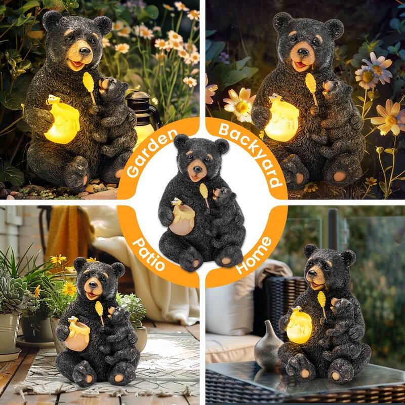 Solar Mother & Child Bears Statue for Outdoor Garden Decor with LED Lights - 6 in. x 6 in. 9 in.
