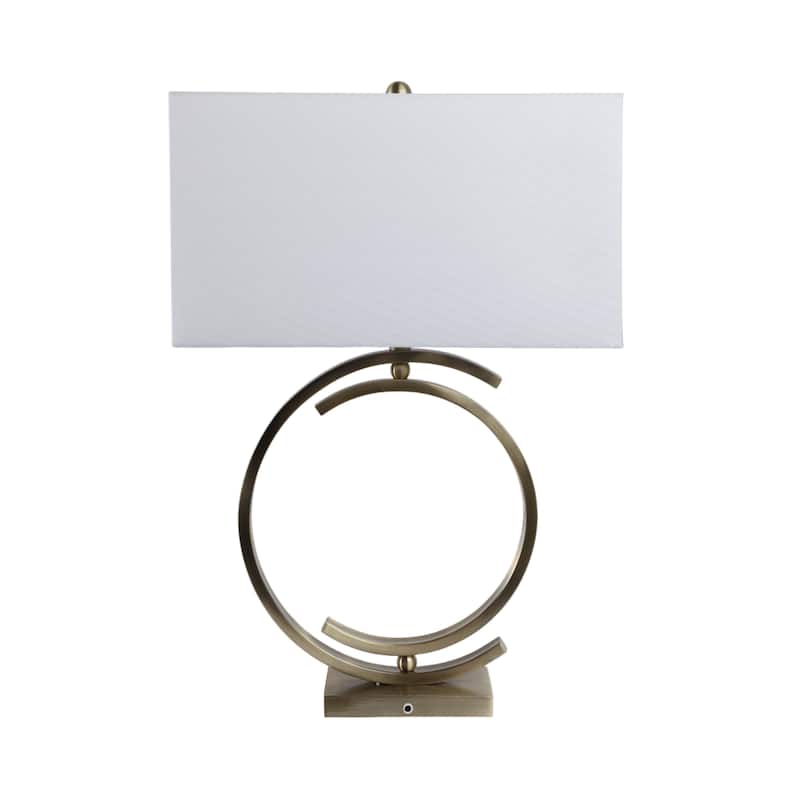 Metal Table Lamp Circular Open Rectangle Fabric Shade - 30" Brown - 11" x 20" x 30"