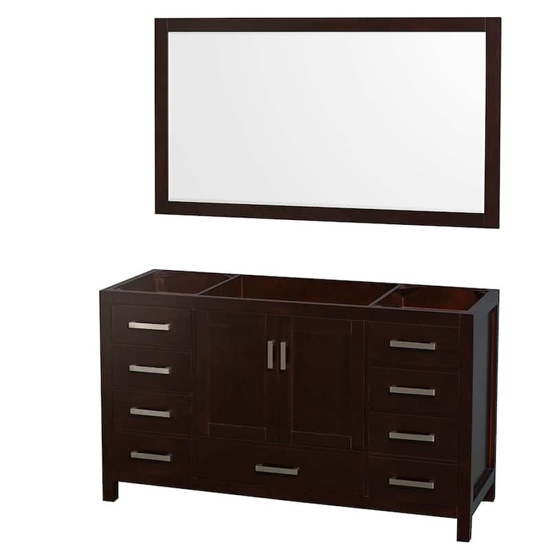 Wyndham Collection Sheffield Single Vanity Cabinet, 58-inch Mirror - Espresso, No Top, Chrome Trim