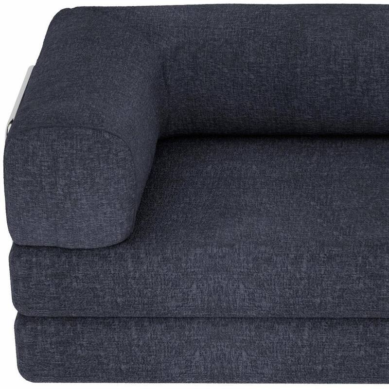 HomeRoots 82" Blue Chenille Modular Stainless Steel Sofa
