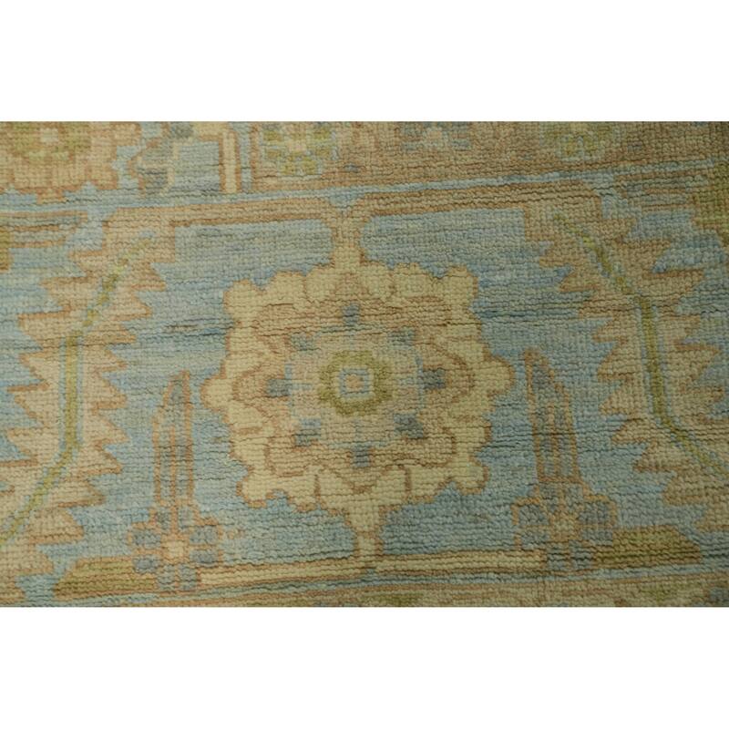 Vegetable Dye Wool Oushak Turkish Large Rug, Floral Geometric Carpet - 14' 2'' X 12' 4''