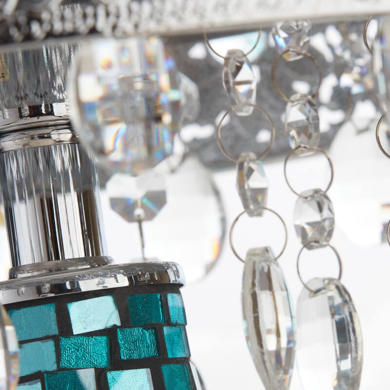 Metal Mosaic Hanging Glass Crystal Table Lamp - 13"L x 13"W x 24.25"H