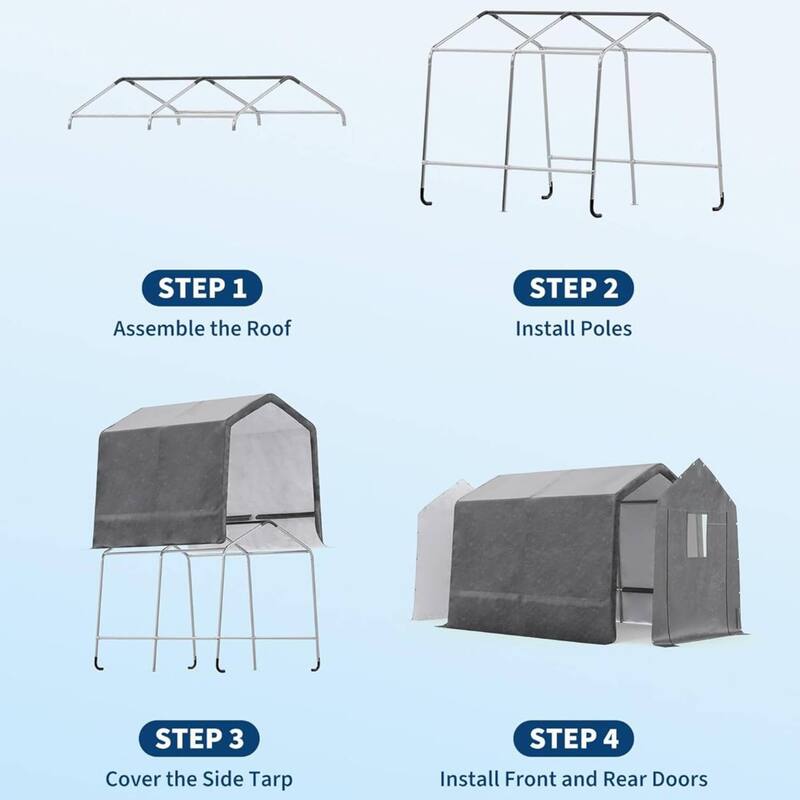 7x12 FT Portable Outdoor Storage Shed, Carport for Motorcycle, Firewood, Garden and Tools - 7X12 Ft