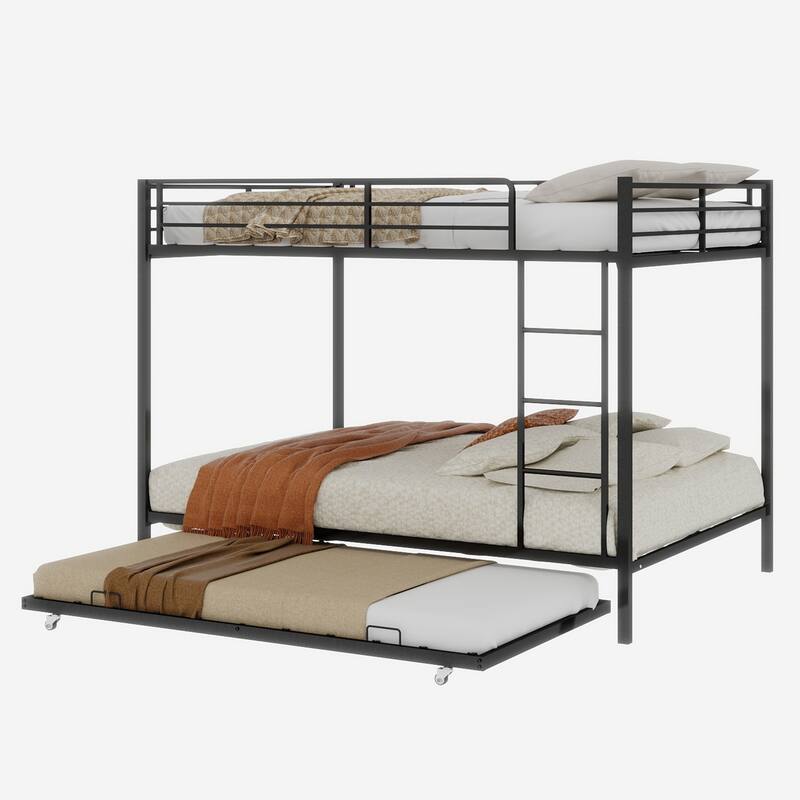 Durable Square Tube Iron Bunk Bed Featuring Safety Rails