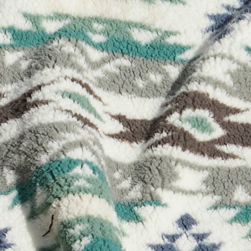 HomeRoots 50" X 60" Ivory Gray And Green Faux Sherpa Southwestern Throw Blanket