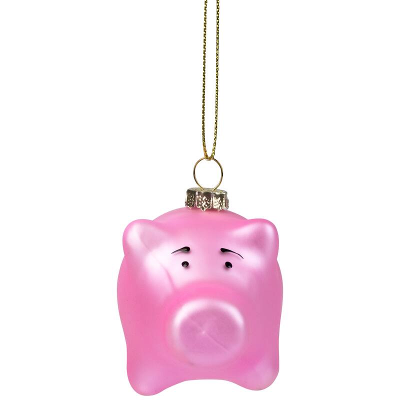 Pink Pig Glass Christmas Ornament - 4"