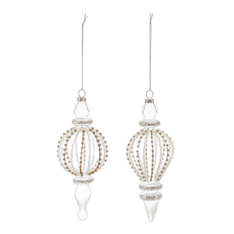 JeweLED Christmas Finial Drop Ornaments 7.25" 180mm Clear Gold 6ct