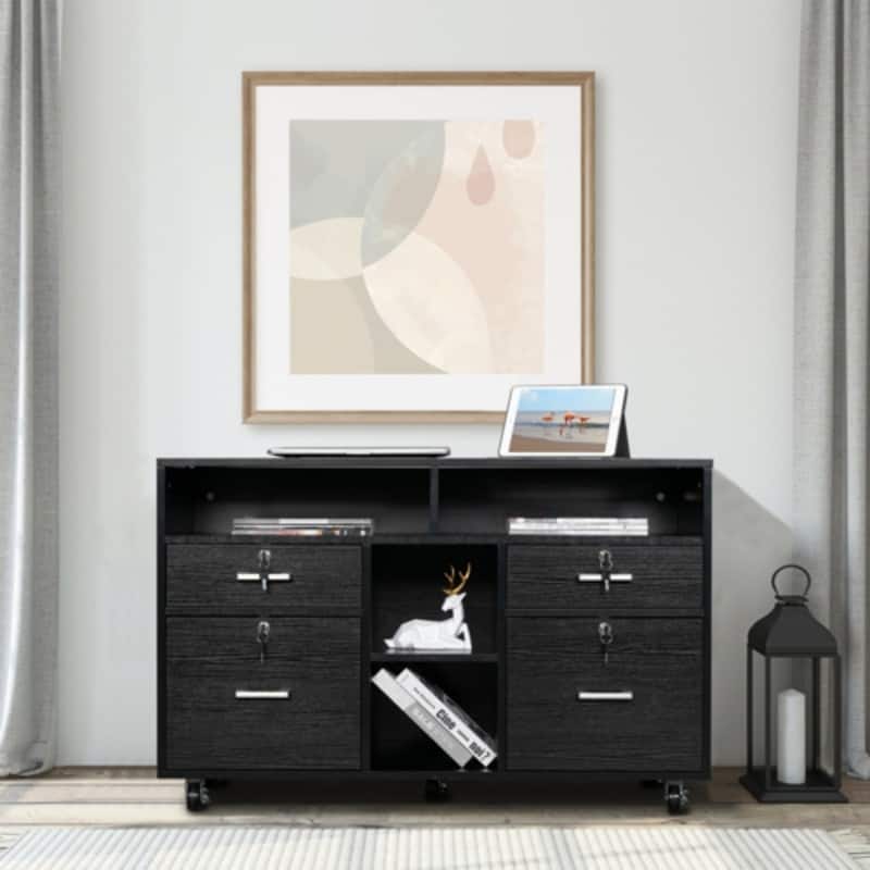 Black Wood Grain 4-drawers Wooden File Cabinet - Black