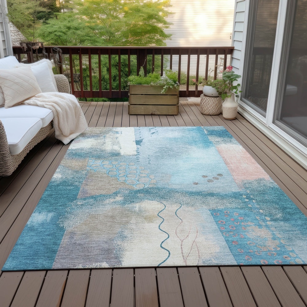Machine Washable Indoor/Outdoor Modern Abstract Chantille Rug